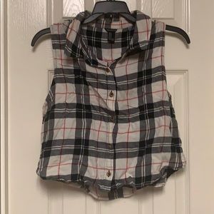 Forever 21 Plaid Collared Sleeveless Crop Top
